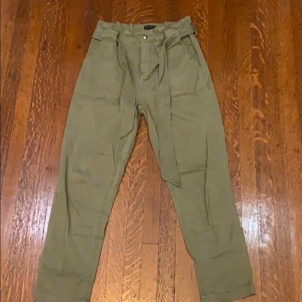Green paper bag pants